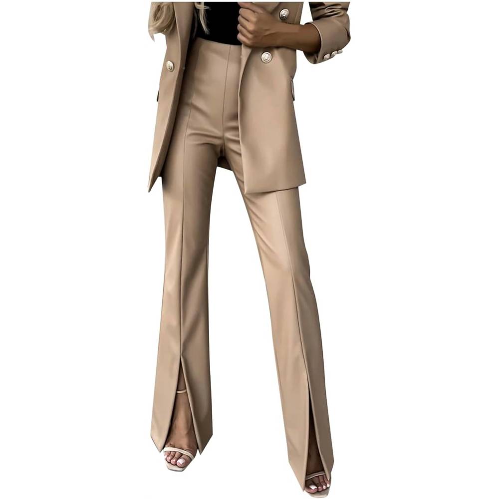 NEW SWEETKAMA jolie pleather split hem pants in khaki
